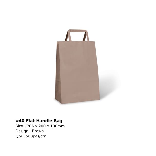 #40 Flat Handle Bag 285X200X100 - Brown (500 bags per carton) Item Code: C486S0010
