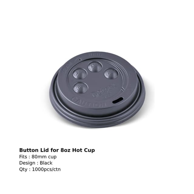 Button Lid for 8oz Cup - Black (1000 lids per carton) Item Code: V053S0029