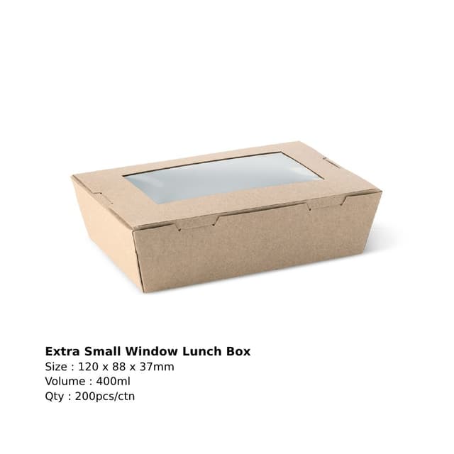 Lunch Box Window Extra Small 120x88x37 - Brown (200 boxes per carton) Item Code: L323S0010