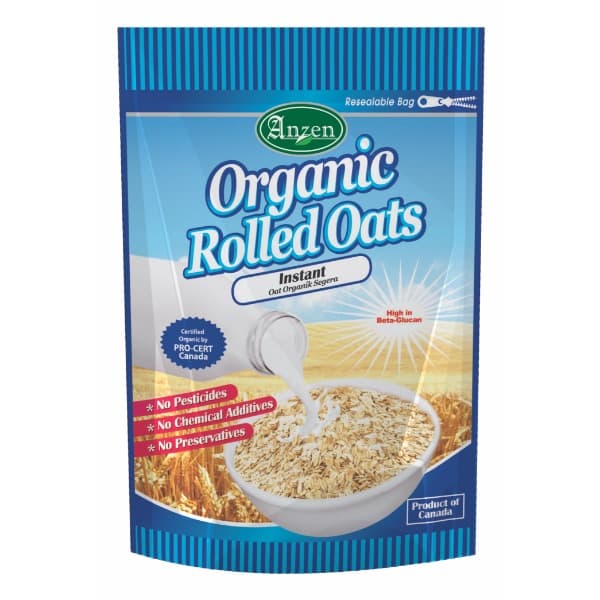 ANZEN Organic Rolled Oats - Instant 500gm/pack (12 packs per carton) Imported from Canada - GBA P.Code: AN1006