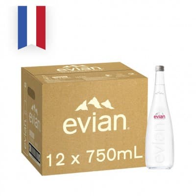 EVIAN Aramis Pure Natural Mineral Water GLASS 750ml/Bottle (12 bottles per carton) Imported from FRANCE GBA P.Code: EWG0750
