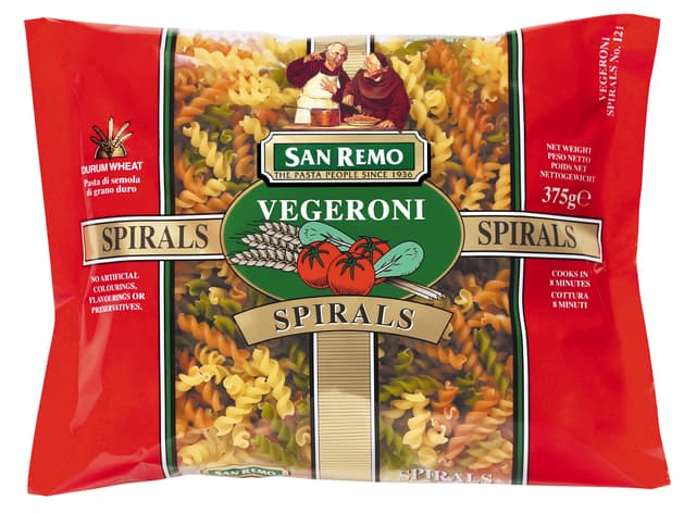 SAN REMO Vegeroni Spirals 375gm/pack (12 packs per carton) Imported from AUSTRALIA - GBA P.Code: 50022