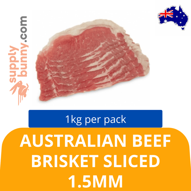 Frozen Australian Beef Brisket Sliced (Navel End) (Shabu Shabu) 1.5mm 1kg/pack (Sold per Pack)