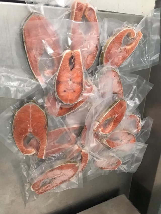 Frozen wild chum Salmon steak 170-180g+/- per piece (sold per piece)