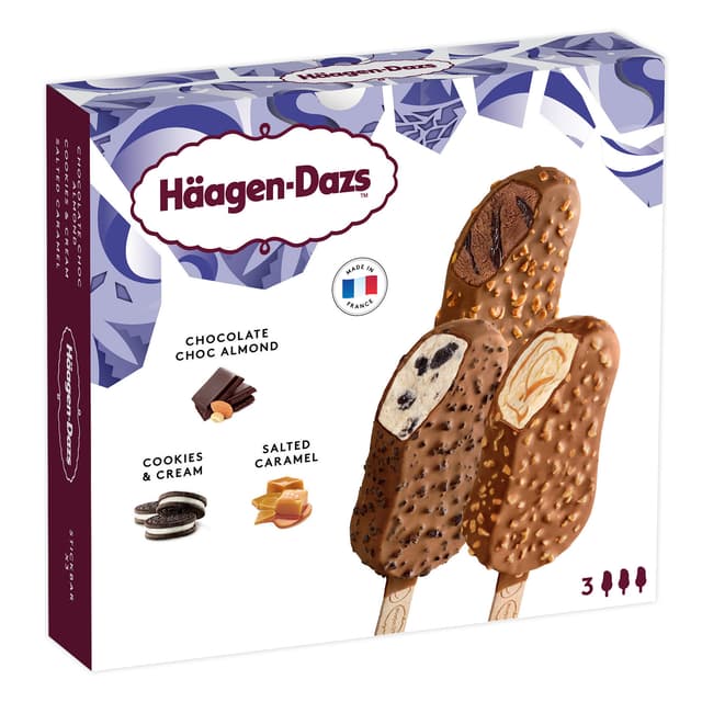 Häagen-Dazs Chocolate Choc Almond & Cookies Cream & Salted Caramel 3 x 80ml/Multipack (12 multipacks per carton) Imported from France GBA P.Code: HD3004