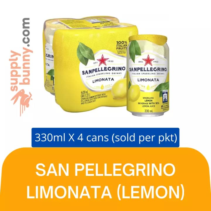 San Pellegrino Sparkling Limonata (Lemon) Drink 330ml/can x 4 cans per Pack (Sold per Pack)