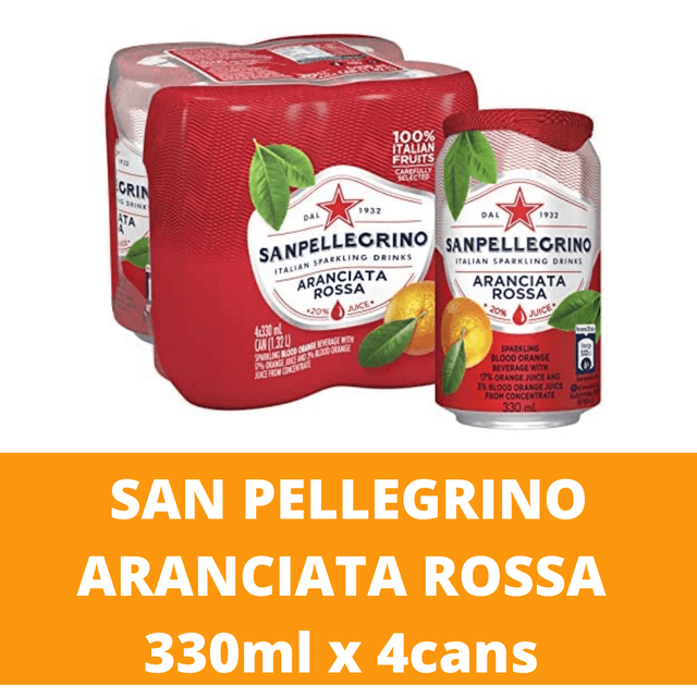 San Pellegrino Sparkling Aranciata Rossa (Red Orange) Drink 330ml/can x 4 cans per Pack (Sold per Pack)
