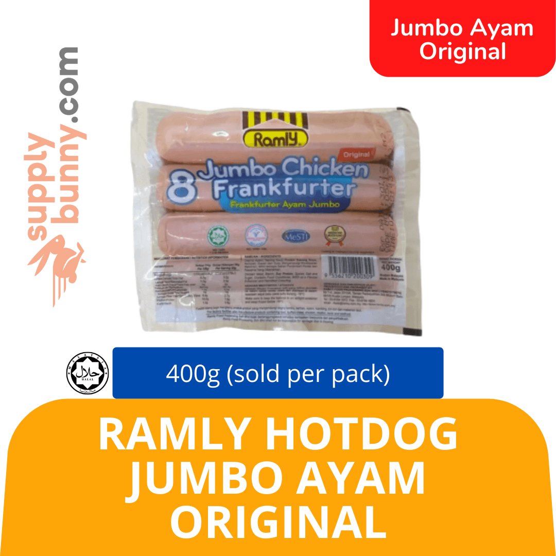 Ramly Hot Dog Jumbo Ayam Original 400g (sold per pack)