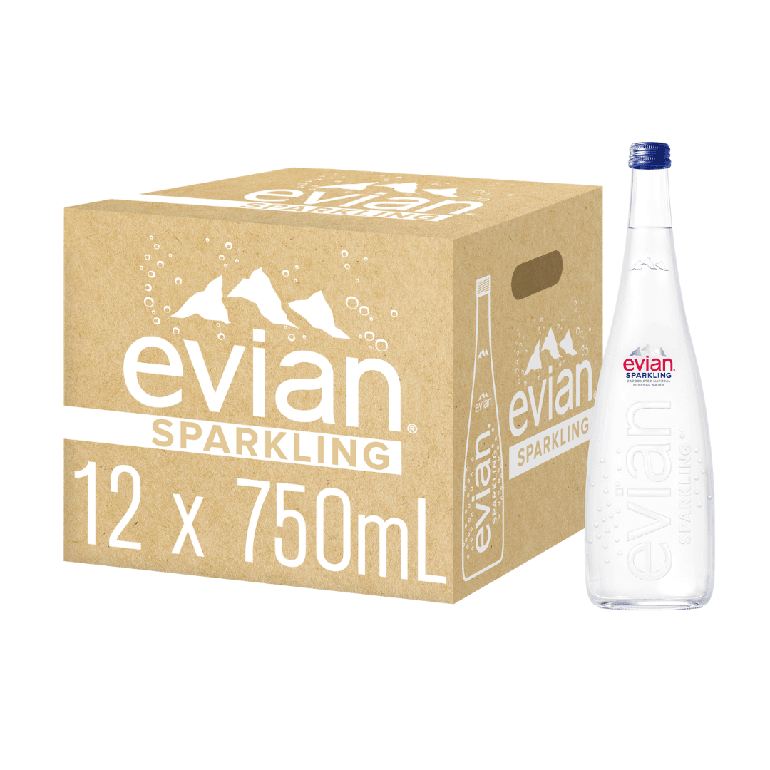 EVIAN Sparkling Natural Mineral Water GLASS 750ml/bottle (12 bottles per carton) Imported from FRANCE Product Code: EW50750