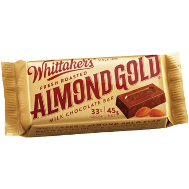 WHITTAKER'S Slab Almond Gold 45gm/pack (10 packs per carton) - GBA P.Code: WTK52001