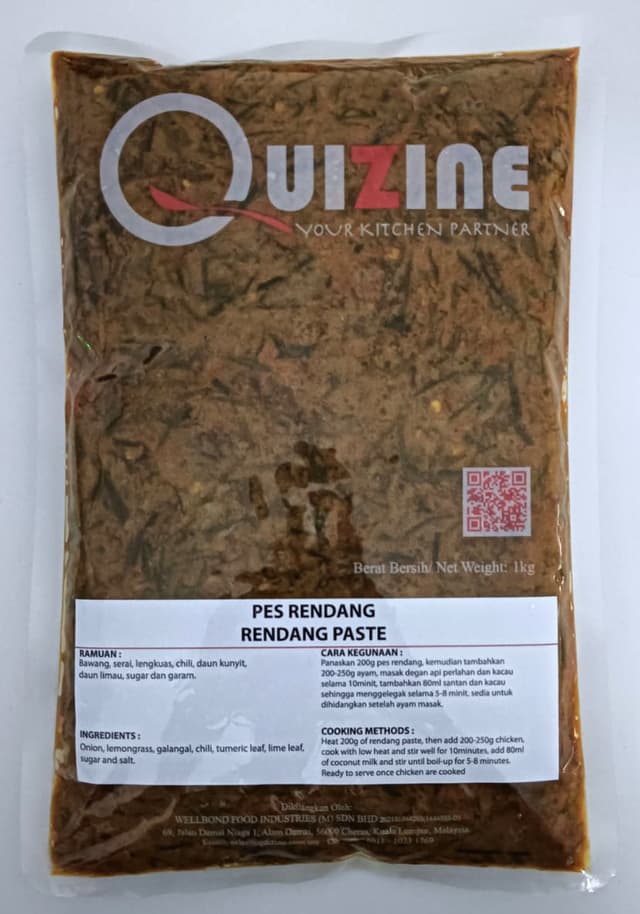 Quizine Rendang Paste (Asian Series) 1kg/pack (sold per pack)