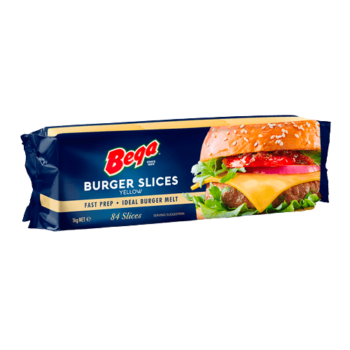 Bega Coloured Burger Cheddar Slice 84's 1kg/pack (12 packs per carton)