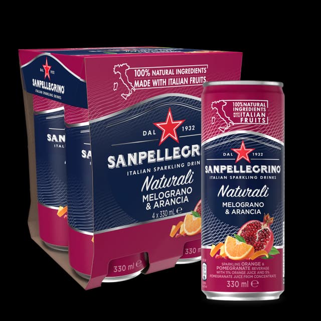 San Pellegrino Sparkling Melograno & Arancia (Pomegranate) Drink 330ml/Can x 4 cans per Pack (Sold per Pack)