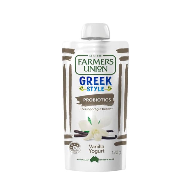 Farmer Union Greek Pouch Vanilla 130g x 12 (sold per carton)