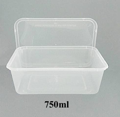 Rectangular Clear Plastic Container with Lid 750ml 500containers/ctn (sold per carton)